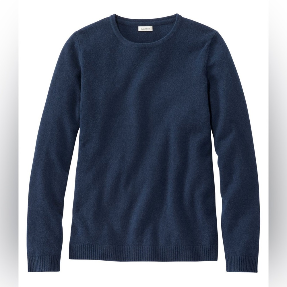 LL Bean Classic Cashmere Crew Sweater Navy Blue Large